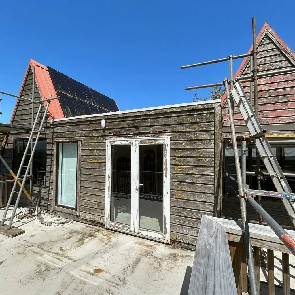 Exterior cladding before repainting work began